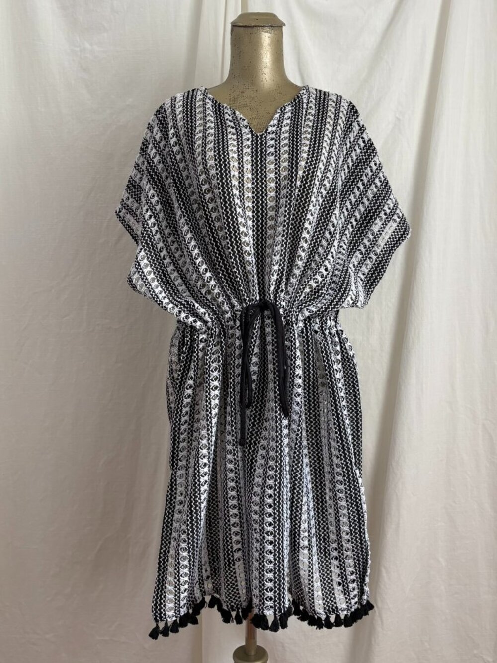 Serra Black White Tunic Swim Beach Cover Up Dress Resortwear Vacation Cruise S